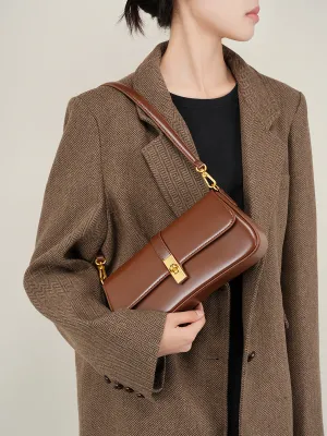 Compact Two-Layer Cowhide Leather Shoulder Bag