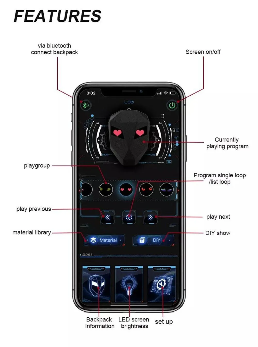 CRONY Iron Man LED Display Backpack Upgrade Iron Man LED Backpack Screen Knight Motorcycle Backpack Cool Travel Bag Scooter Bag