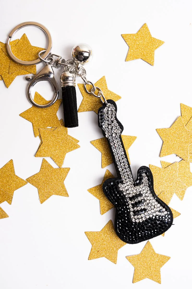 Crystal Avenue Crystal Encrusted Black Guitar Keychain