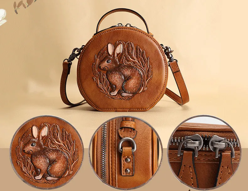 Cute Women's Embossed Genuine Leather Circle Crossbody Bag Handbags For Women