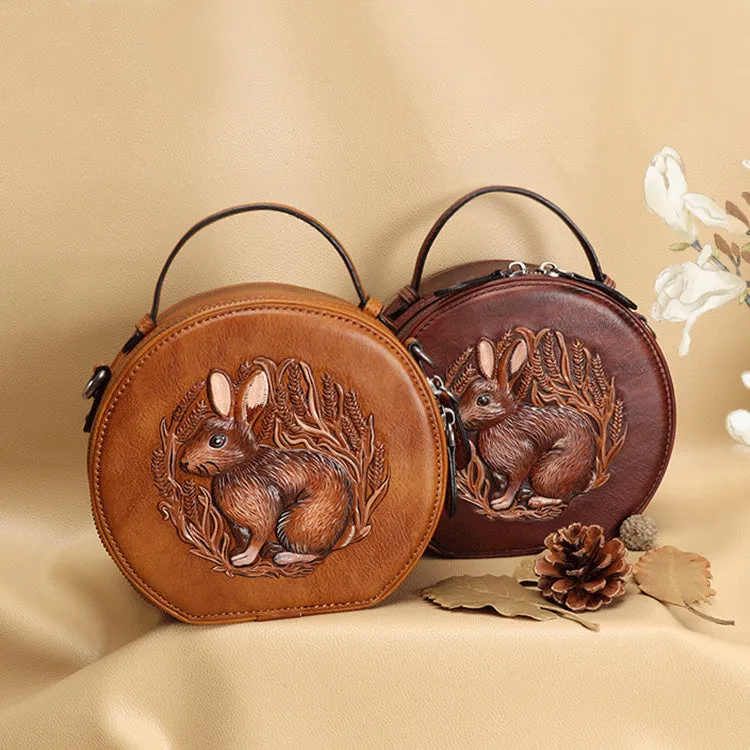 Cute Women's Embossed Genuine Leather Circle Crossbody Bag Handbags For Women