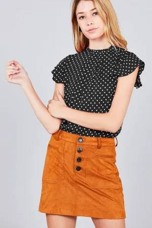 Dot Print Woven Top w/ Back Button