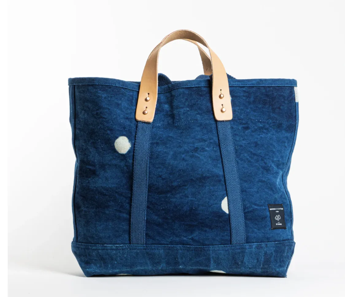 East west canvas tote | Inidgo moon pattern