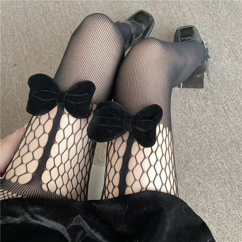 Elegant goth bow tights