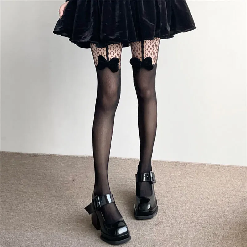 Elegant goth bow tights