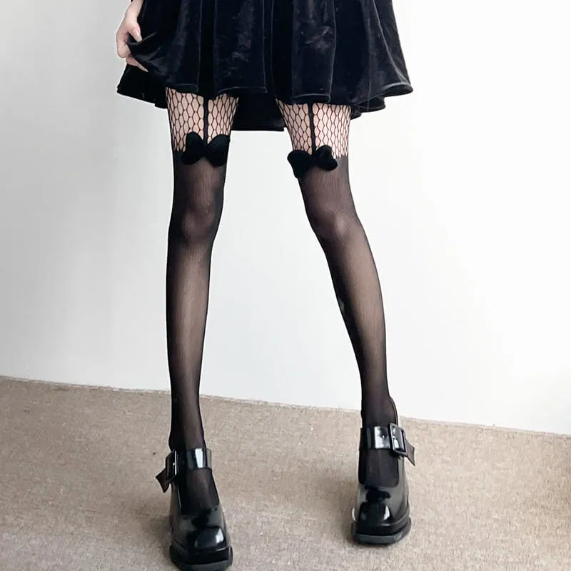 Elegant goth bow tights