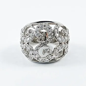 Elegant Swirl Design CZ Silver Ring