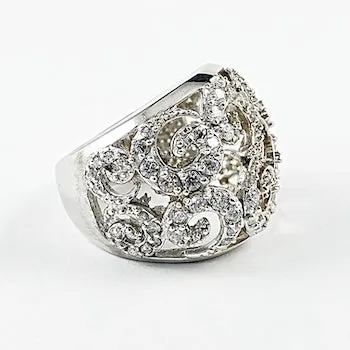 Elegant Swirl Design CZ Silver Ring