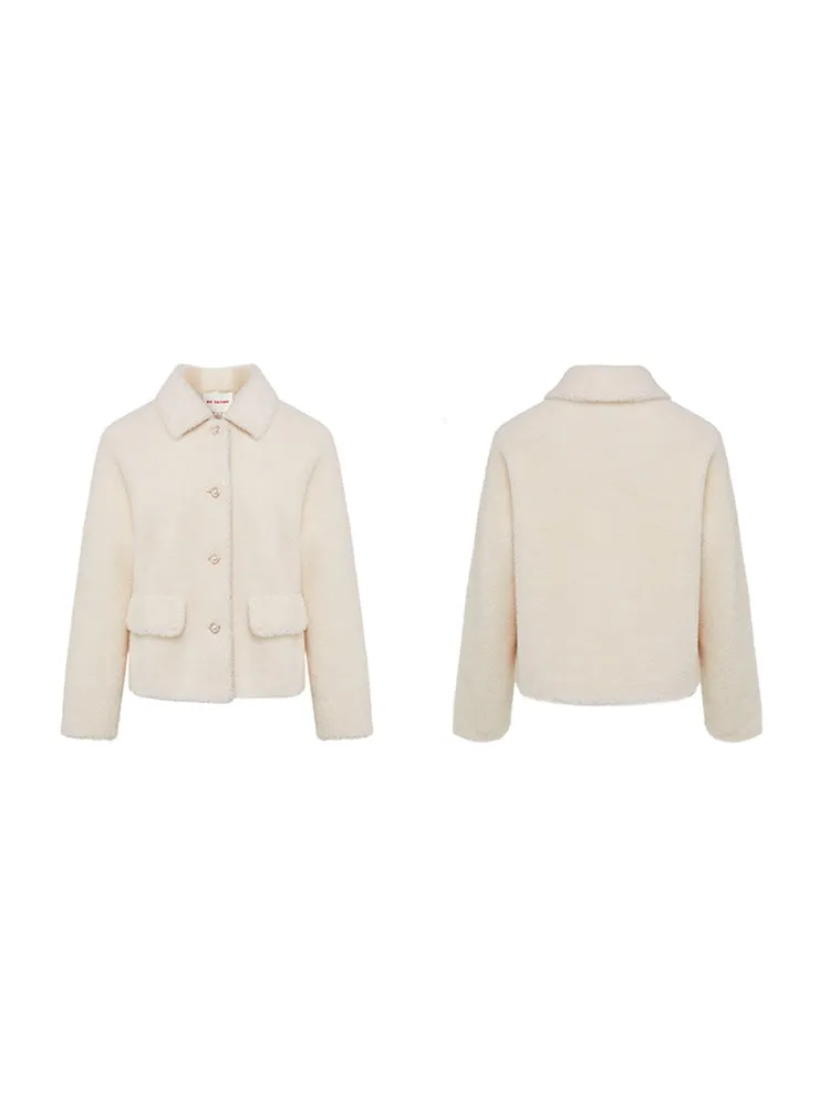 EP YAYING White Wool Trimmed Tweed Jacket