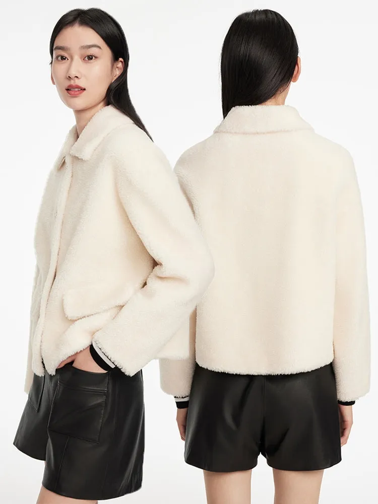 EP YAYING White Wool Trimmed Tweed Jacket