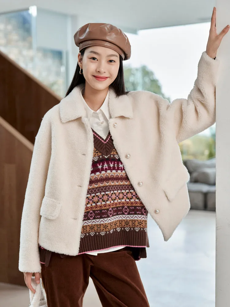 EP YAYING White Wool Trimmed Tweed Jacket