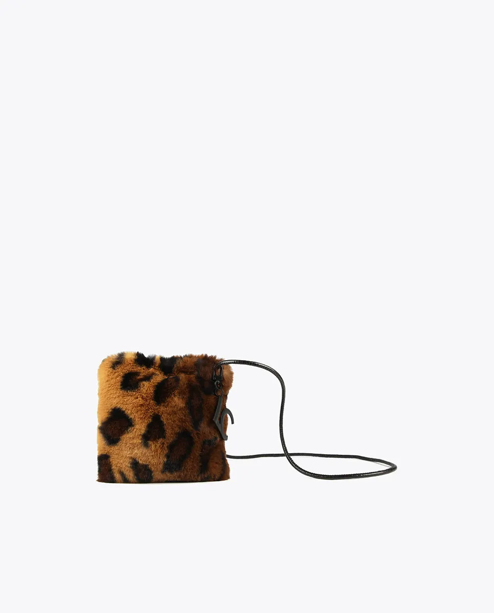 Faux animal fur crossbody bag