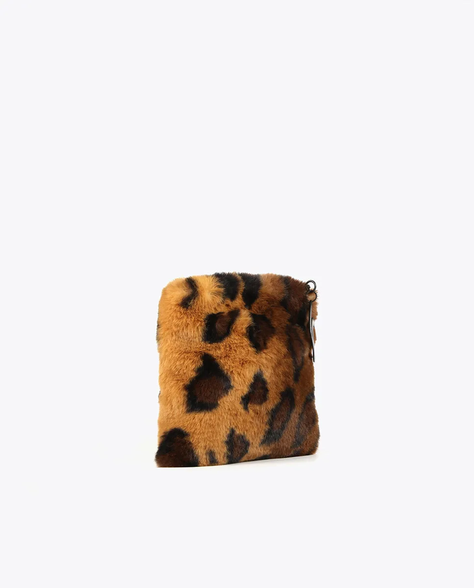 Faux animal fur crossbody bag