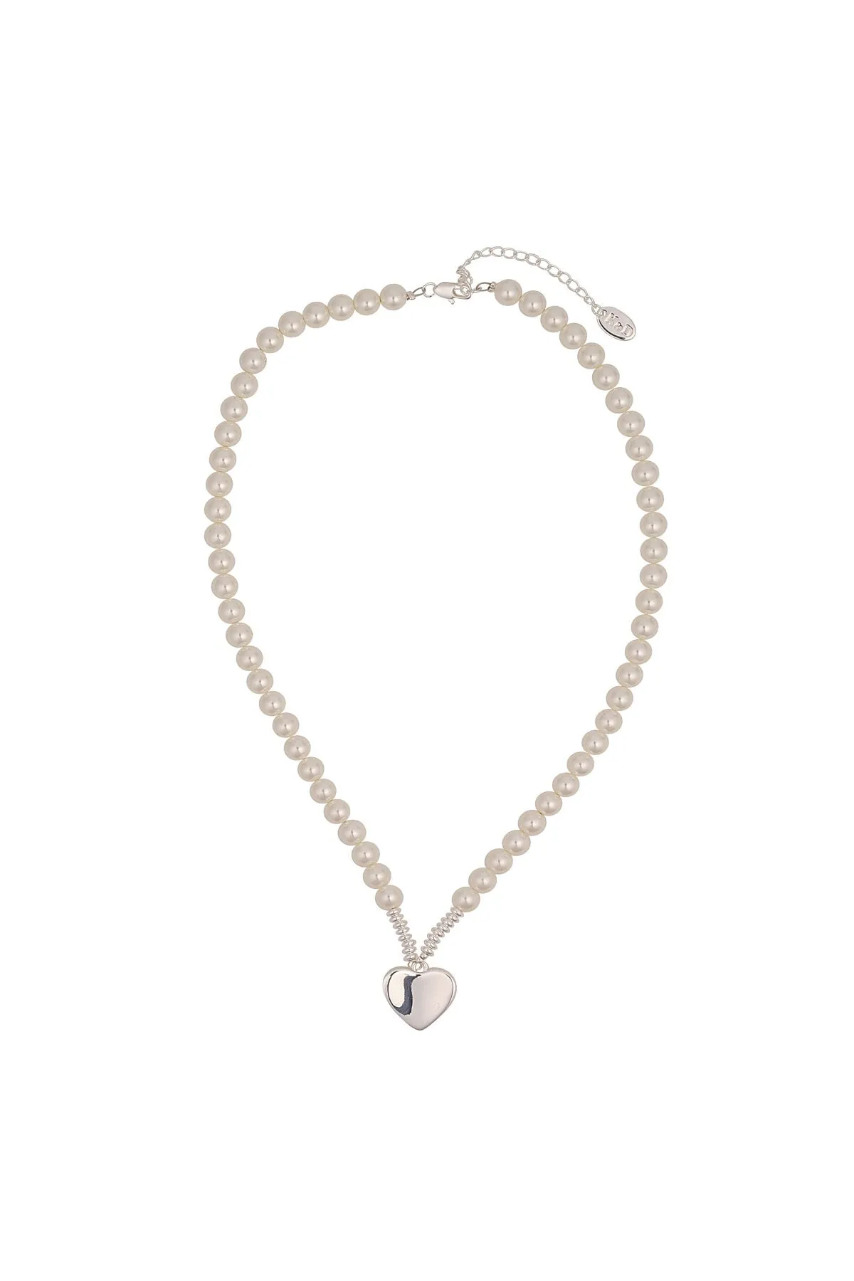 Faux Pearl & Heart Silver Necklace