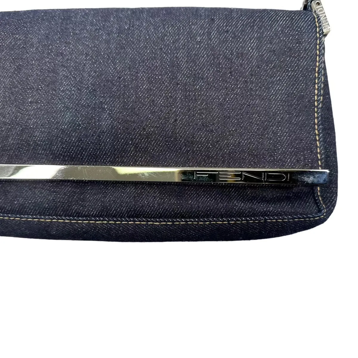 FENDI DENIM FLAP SHOULDER BAG