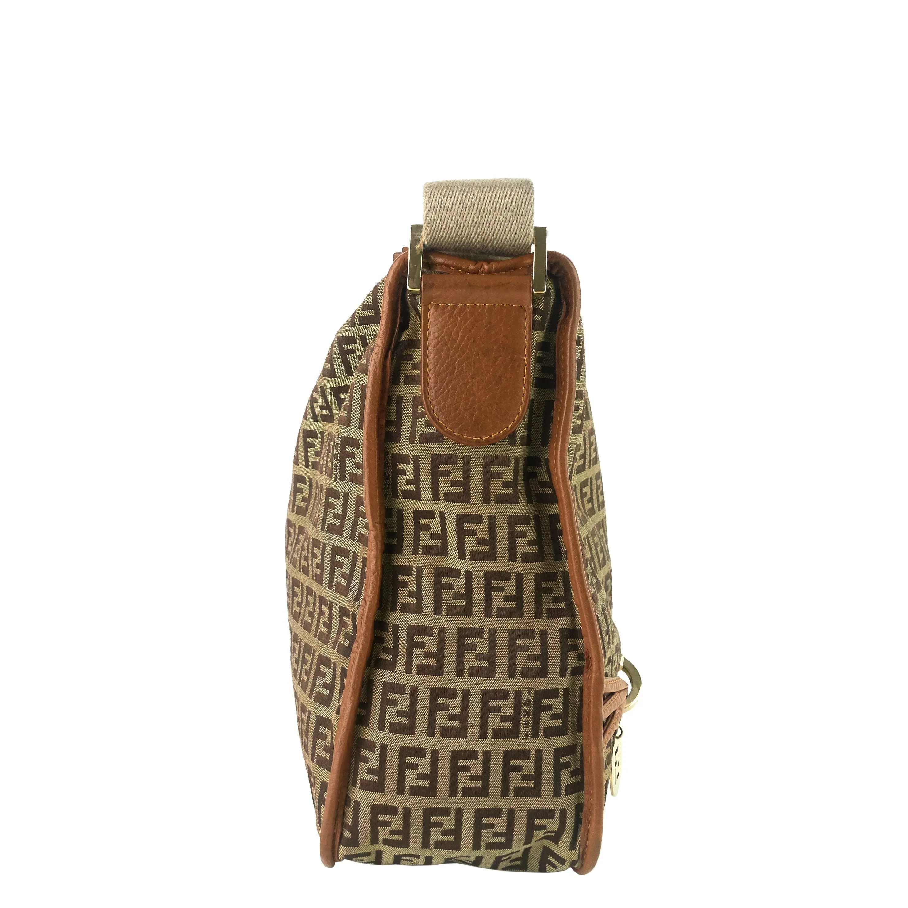 FENDI F Charm Zucchino Canvas Crossbody Bag