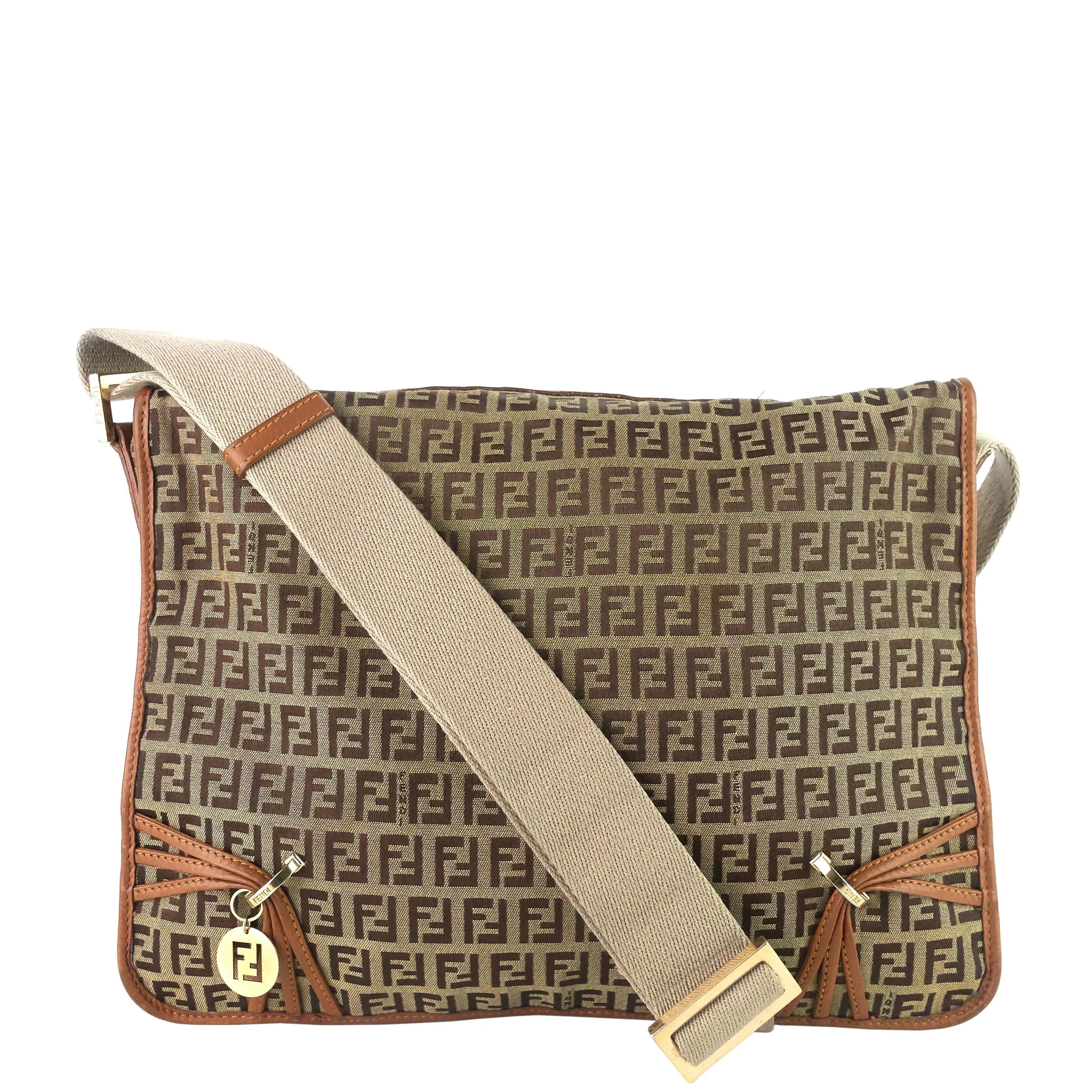 FENDI F Charm Zucchino Canvas Crossbody Bag