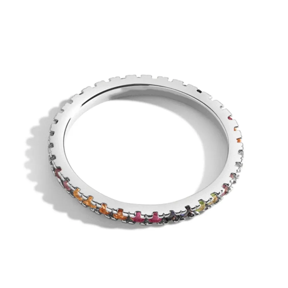 FJ0053 925 Sterling Silver Rainbow CZ Ring