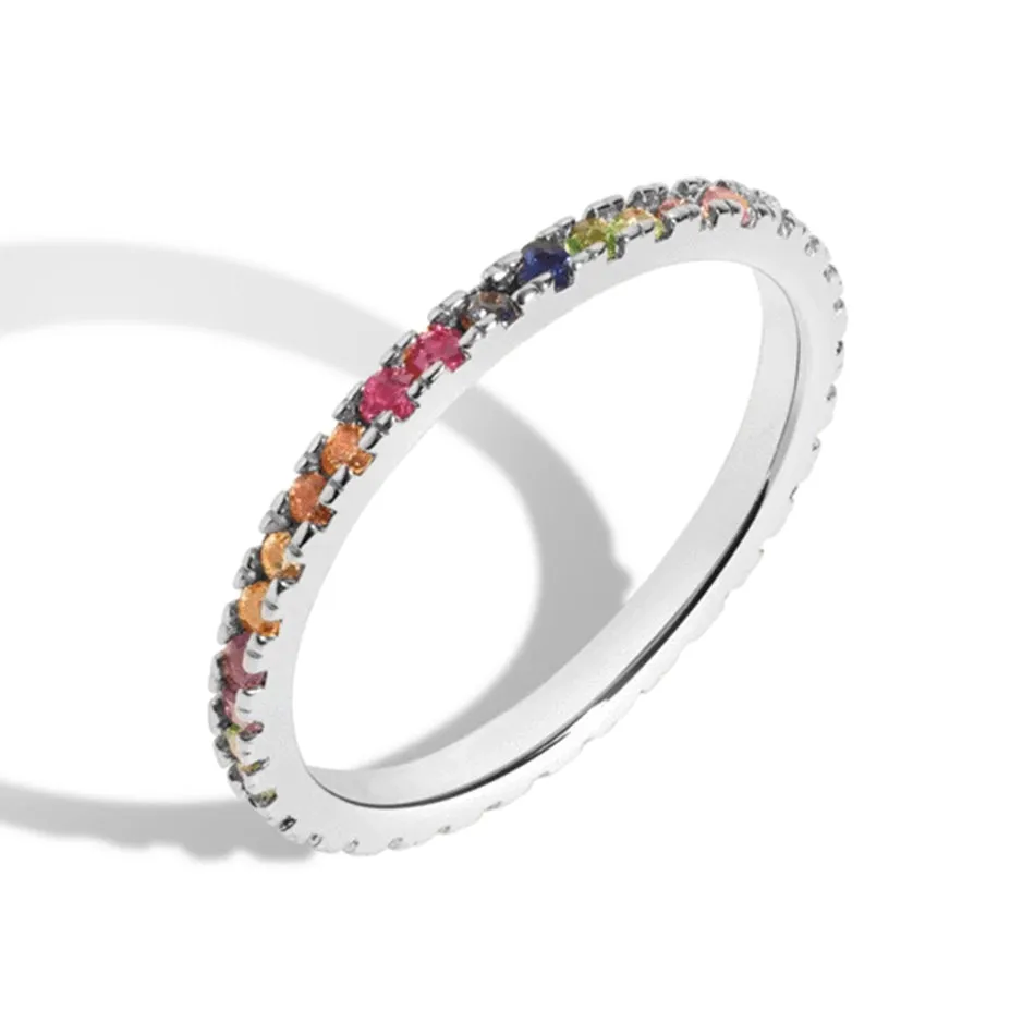 FJ0053 925 Sterling Silver Rainbow CZ Ring