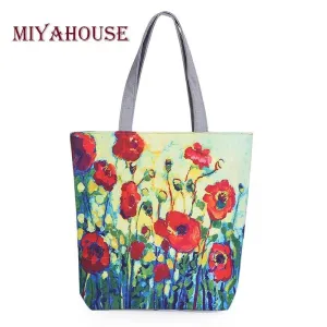 Floral Printed Large Capacity Canvas Tote