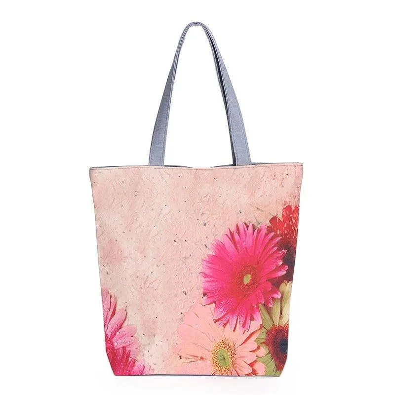 Floral Printed Large Capacity Canvas Tote