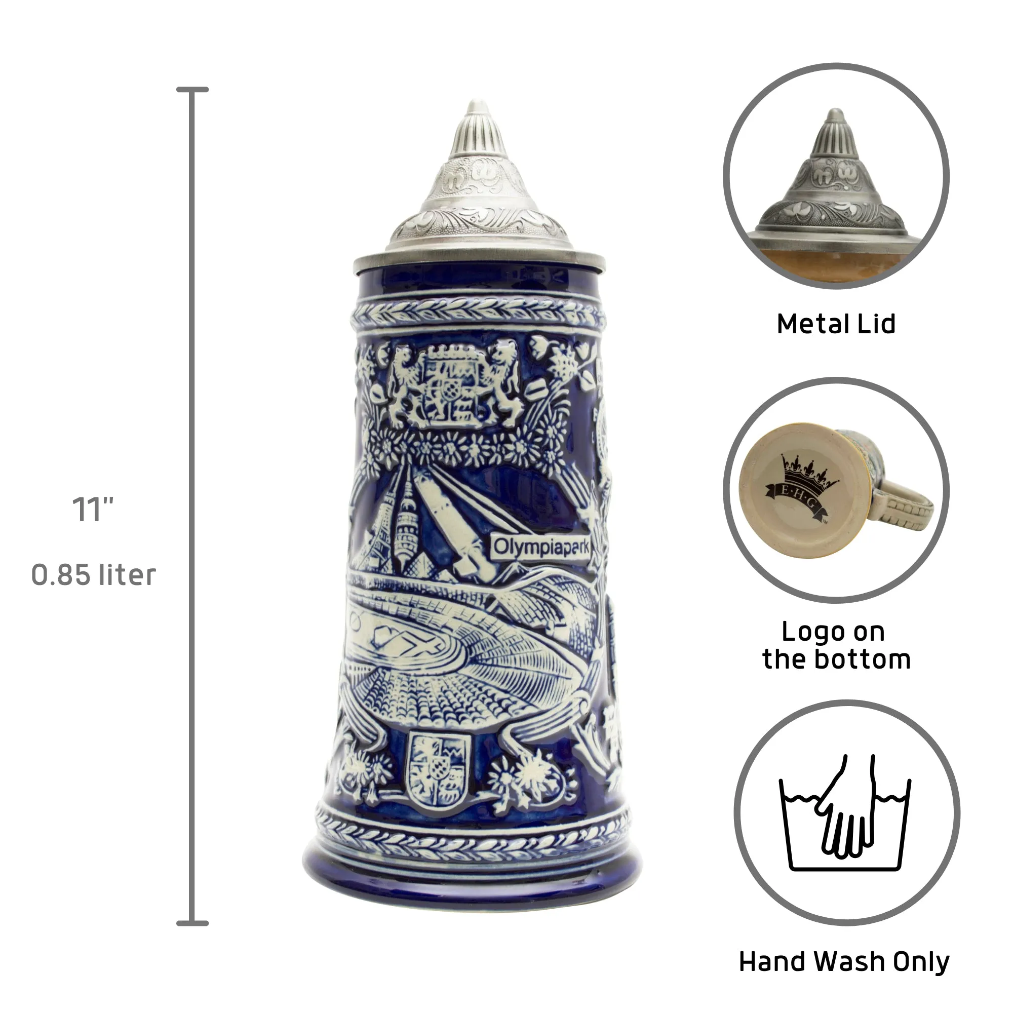 Germany Olympia Park Landmarks .85L Lidded Stein