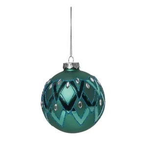 Glass Green Ornate Round Ornament with Crystal Gems