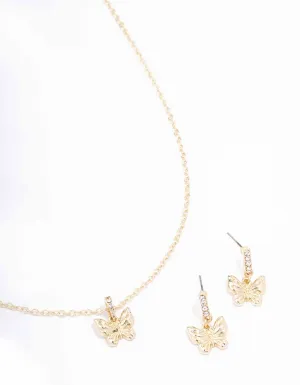 Gold Diamante Butterfly Necklace & Earring Set