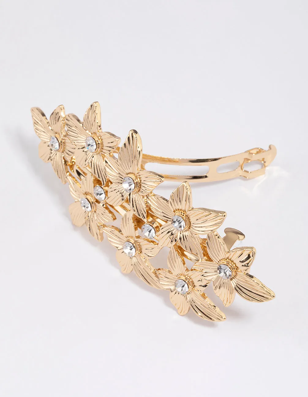 Gold Etched Diamante Floral Clip