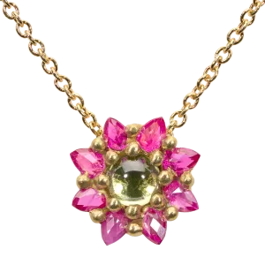 Green & Pink Daisy Necklace - 11669