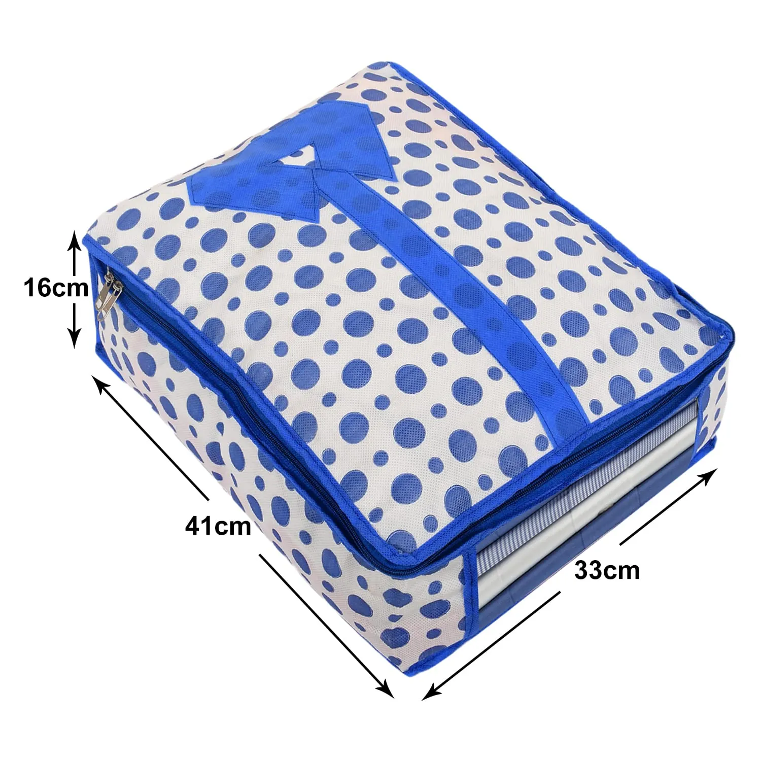 Heart Home Dot Print Non-Woven Shirt Cover/Clothing Organizer/Wardrobe Organizer For Home, Traveling Pack of 3 (Blue) 54HH4179.