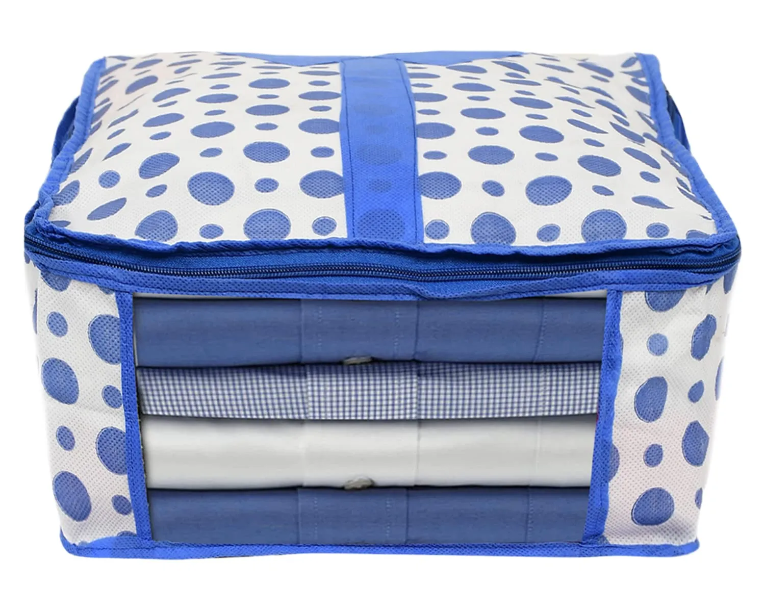 Heart Home Dot Print Non-Woven Shirt Cover/Clothing Organizer/Wardrobe Organizer For Home, Traveling Pack of 3 (Blue) 54HH4179.