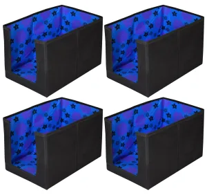 Heart Home Flower Printed Multiuses Non-Woven Closet Organizer With Handles- Pack of 4 (Black & Blue) -HS43HEARTH26523