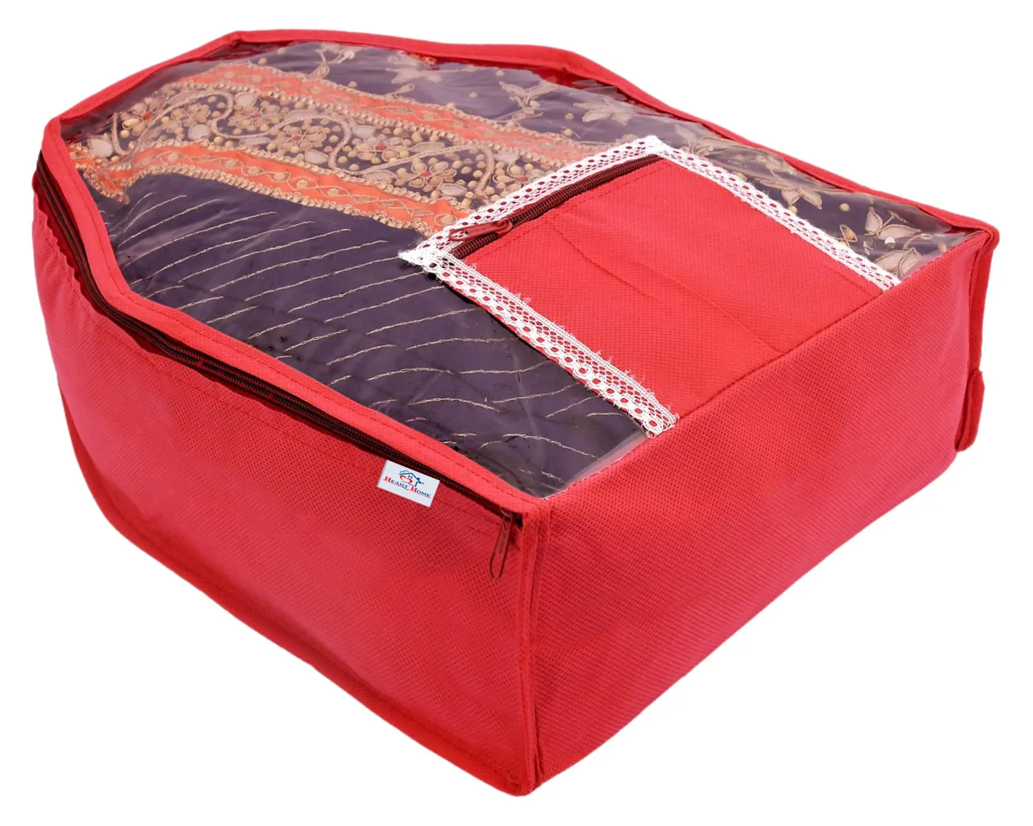 Heart Home Non-Woven Blouse Cover/Wardrobe organizer/Clothes Cover For Blouse- Pack of 2 (Red) 52HH3885