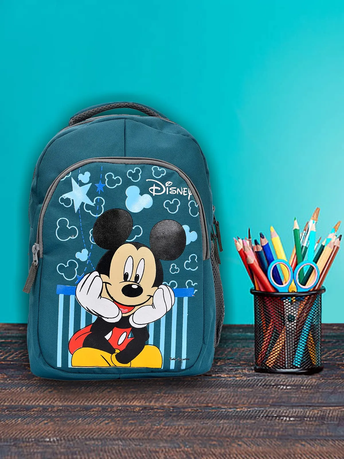 Heart Home Rexien Disney Mickey Mouse Printed Kids School Bag|Zipper Closure With 3 Comparments|Size 27 x 22 x 40 CM (Green)-HS_38_HEARTH21105