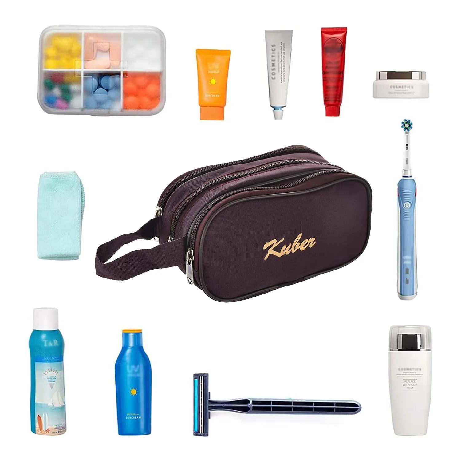 Heart Home Rexine Lightweight Travel Toiletry Bag Shaving Kit with Carrying Strap (Wine) 54HH4279.