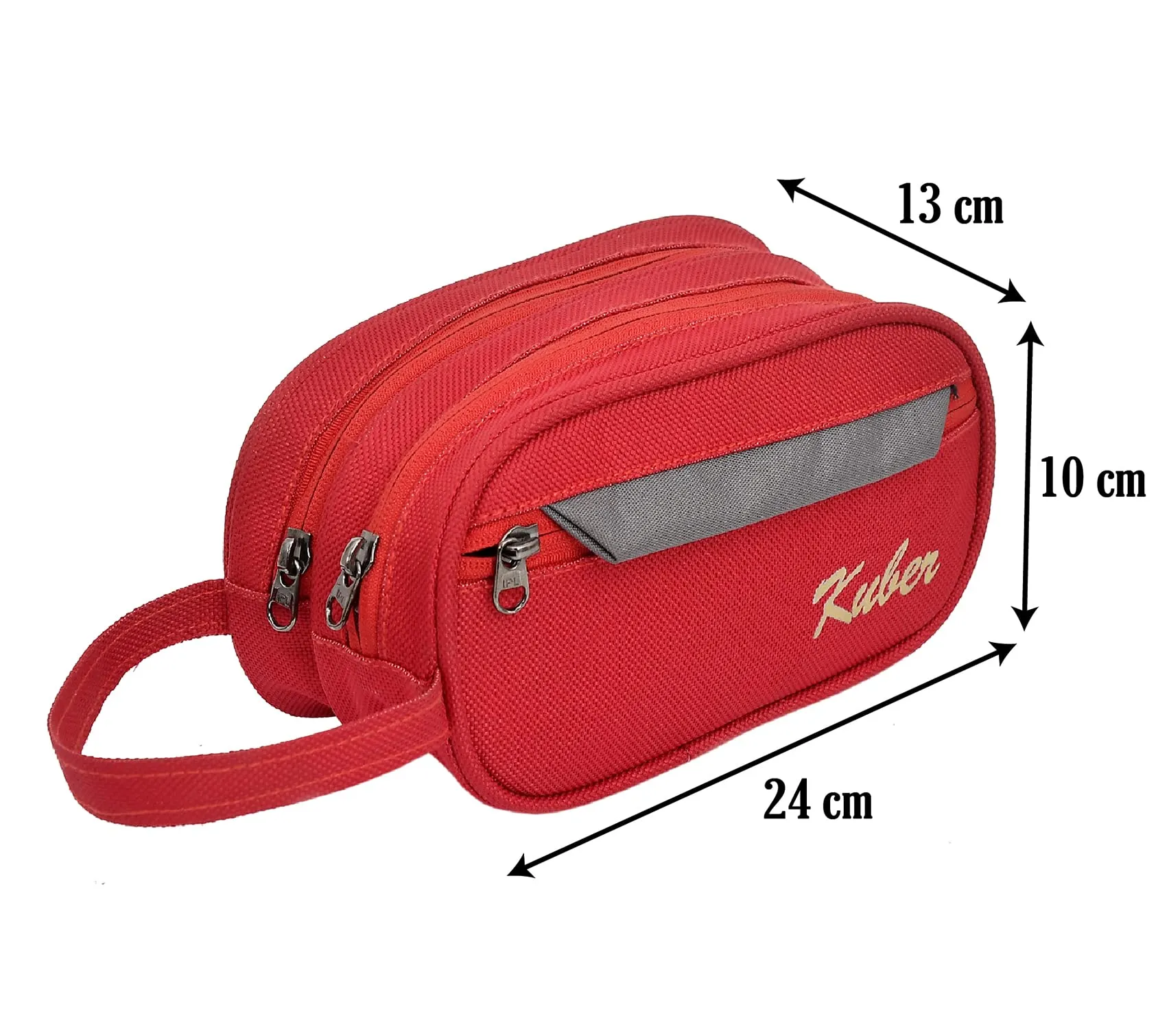 Heart Home Rexine Travel Toilerty bag, Kit For Cosmetic, Jewellery, Shaving Accessories With 3 Zipper Comparment & Carrying Strip- Pack of 2 (Red)