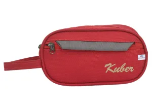 Heart Home Rexine Travel Toilerty bag, Kit For Cosmetic, Jewellery, Shaving Accessories With 3 Zipper Comparment & Carrying Strip (Red)