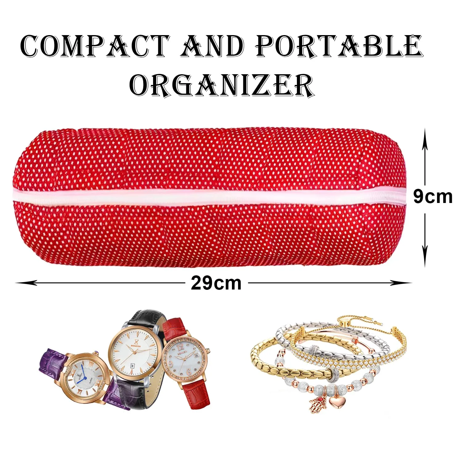 Heart Home Single Bangle cover | Cotton Dot Bangle cover | Travel Bangle cover | Watch Organizer for woman | Bracelet Cover with Zipper | Red