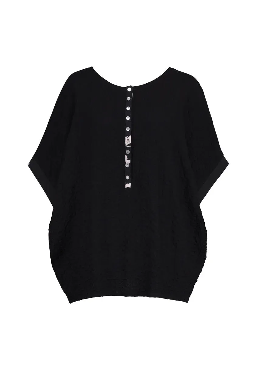 Henley Crepe Top, Black