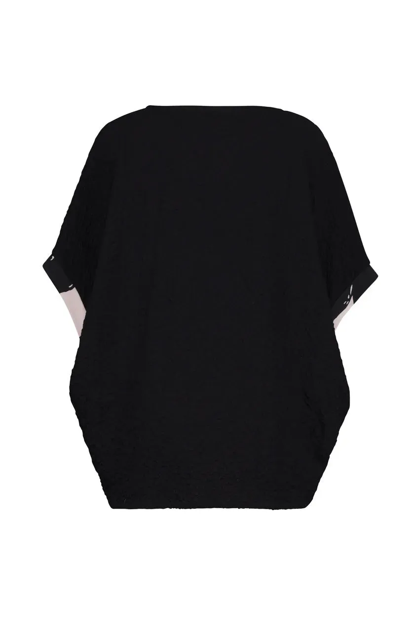 Henley Crepe Top, Black