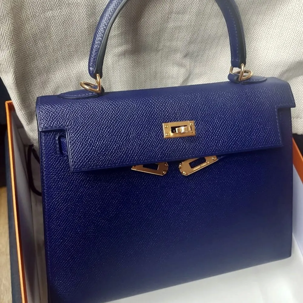 Hermès Kelly 25 Bleu Encre Sellier Epsom Gold Hardware GHW