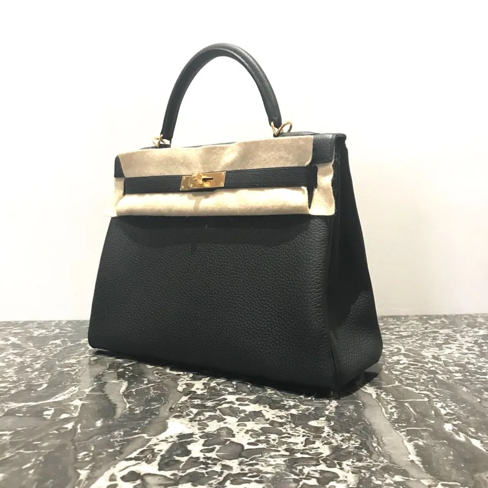 Hermès Kelly 32 Noir (Black) Togo Gold Hardware GHW