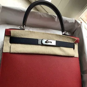 Hermès Kelly HSS 28 Rouge Casaque/Bleu Indigo Sellier Epsom Palladium Hardware PHW