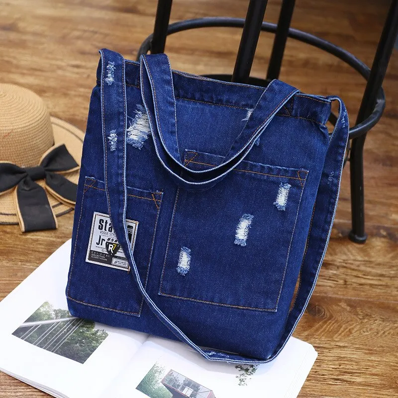 Hole Denim women handbag Large capacity Casual Jeans Shoulder Bags Ladies Shopping Bag female Crossbody bag sac a main bolsos