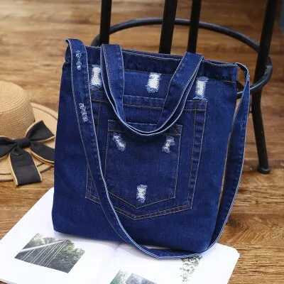 Hole Denim women handbag Large capacity Casual Jeans Shoulder Bags Ladies Shopping Bag female Crossbody bag sac a main bolsos