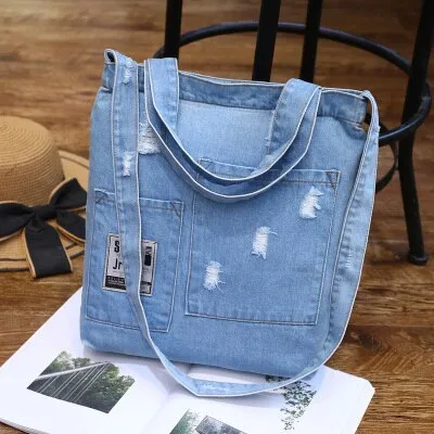 Hole Denim women handbag Large capacity Casual Jeans Shoulder Bags Ladies Shopping Bag female Crossbody bag sac a main bolsos