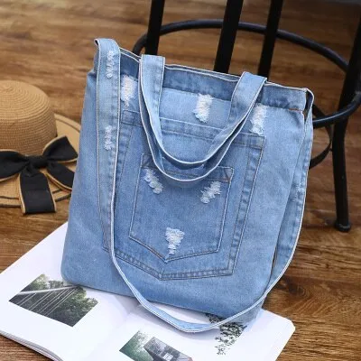 Hole Denim women handbag Large capacity Casual Jeans Shoulder Bags Ladies Shopping Bag female Crossbody bag sac a main bolsos