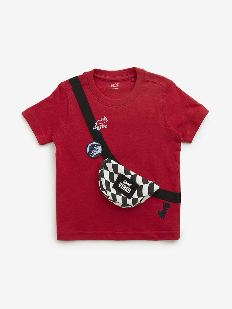 HOP Kids Red Embossed Fanny Pack Cotton T-Shirt