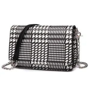 Houndstooth Chain Crossbody Bag - Black